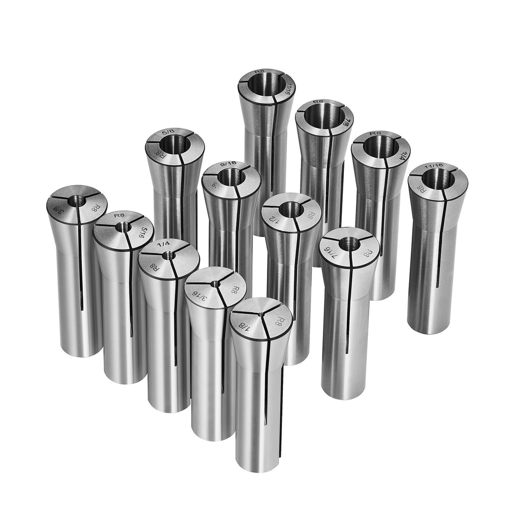 VEVOR 13 pcs Precision R8 Collet Set, 1/8'' - 7/8'', 45# Mill Collet Chuck 0.0012"/30μm TIR with 13 Labeled Storage Boxes, for Milling Machine Drill Presses Boring Machine Machining Center