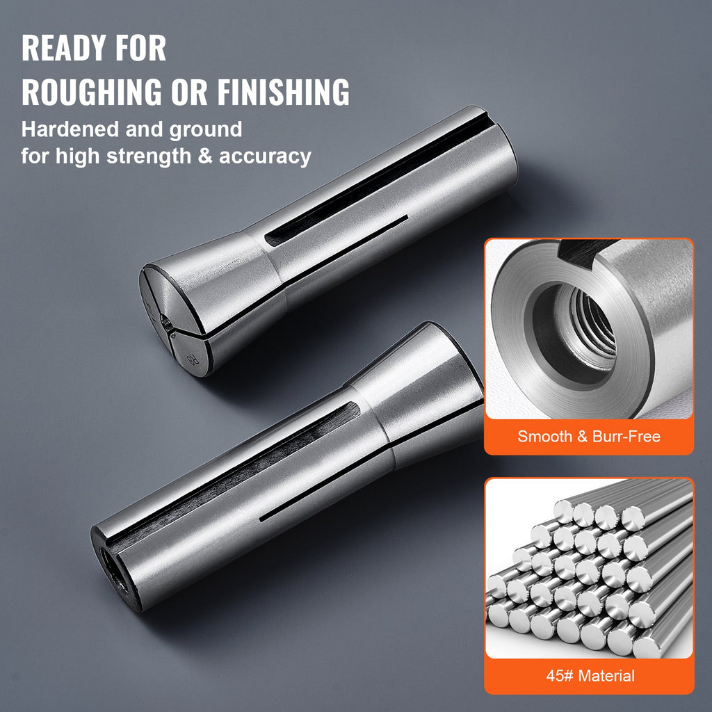 VEVOR 13 pcs Precision R8 Collet Set, 1/8'' - 7/8'', 45# Mill Collet Chuck 0.0012"/30μm TIR with 13 Labeled Storage Boxes, for Milling Machine Drill Presses Boring Machine Machining Center