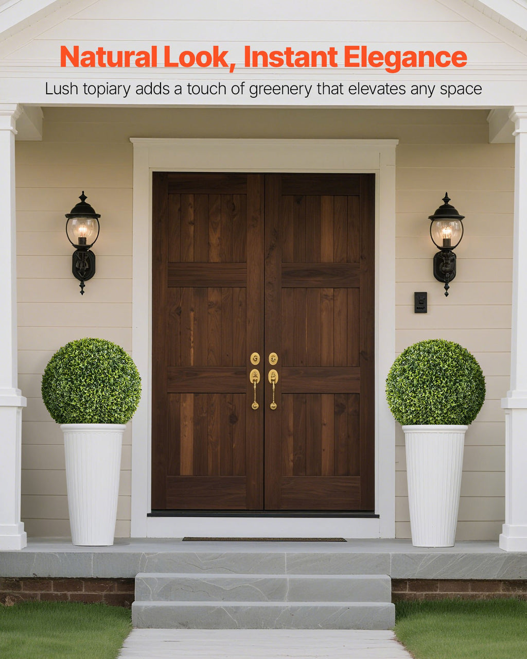 VEVOR Artificial Topiary Ball, 584mm Faux Boxwood Plant Balls, Fake Silk Tree Look Real, Easy Assembly for Decor Front Porch Outdoor Patio Garden Balcony Backyard and Indoor Home Wedding, Green