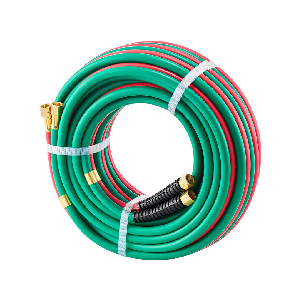 VEVOR Oxygen Acetylene Hose, 1/4-Inch x 50FT Oxy Acetylene Hose with 9/16"-18 LH/RH B Fittings, R Grade Welding Torch Twin Hose with 300PSI Maximum Working Pressure for Cutting Soldering Brazing