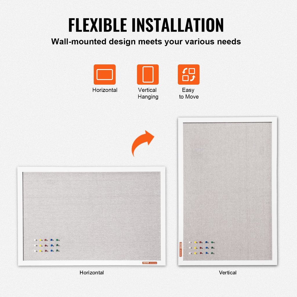 VEVOR 48"x36" White Cork Board with Linen Surface – Stylish Wall-Mounted Bulletin Board for Home, School, Office – Elegant & Functional Noticeboard