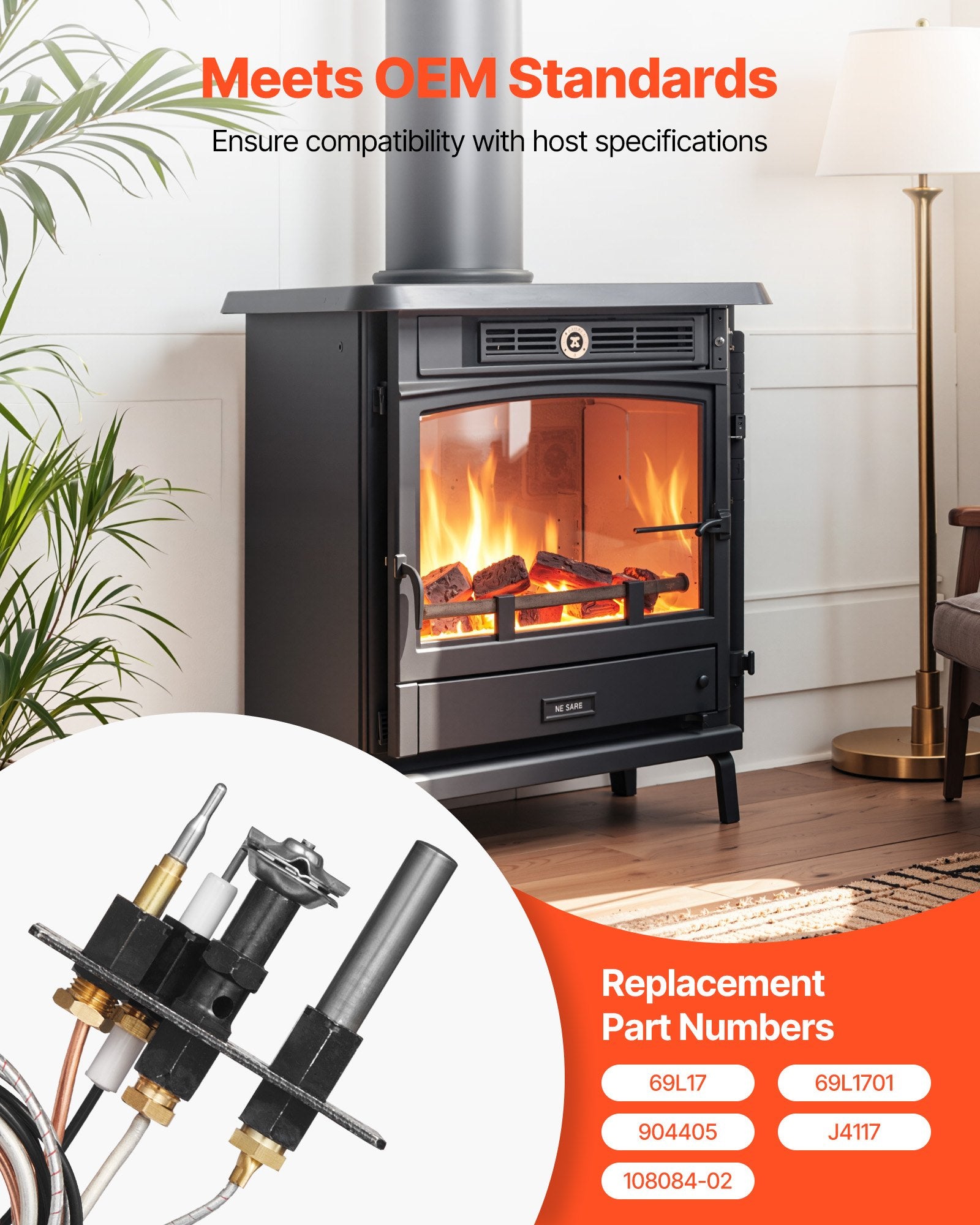 VEVOR Gas Pilot Assembly, OE 69L17, 69L1701, 904405, J4117, 108084-02 Fireplace Gas Pilot Assembly Kit, Natural Gas Ignition Replacement, Compatible with Lennox, Superior, Astria Models, Black