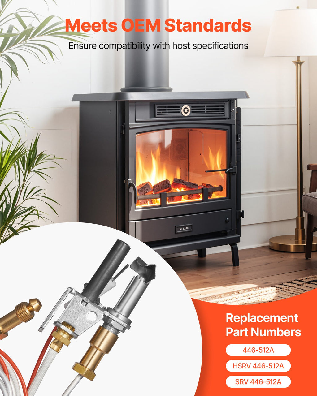 VEVOR Gas Pilot Assembly, OE 446-512A, HSRV 446-512A, SRV 446-512A Fireplace Gas Pilot Assembly Kit, Natural Gas Ignition Replacement, Compatible with Heat & Glo, Heatilator, Lennox, Regency Models
