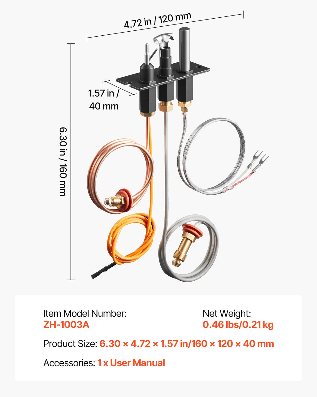 VEVOR Gas Pilot Assembly, OE 485-510A,4021-736,2103-010 Fireplace Gas Pilot Assembly Kit, Natural Gas Ignition Replacement, Compatible with Quadra-Fire, Heat & Glo, Heatilator Models,Black