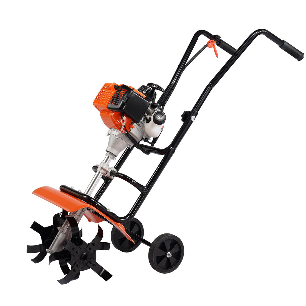 VEVOR Tiller Cultivator Gas Powered, 31CC 4-Stroke Garden Cultivator, Tiller with 4 Steel Adjustable Front Tines for Lawn, Garden and Field Soil Cultivation