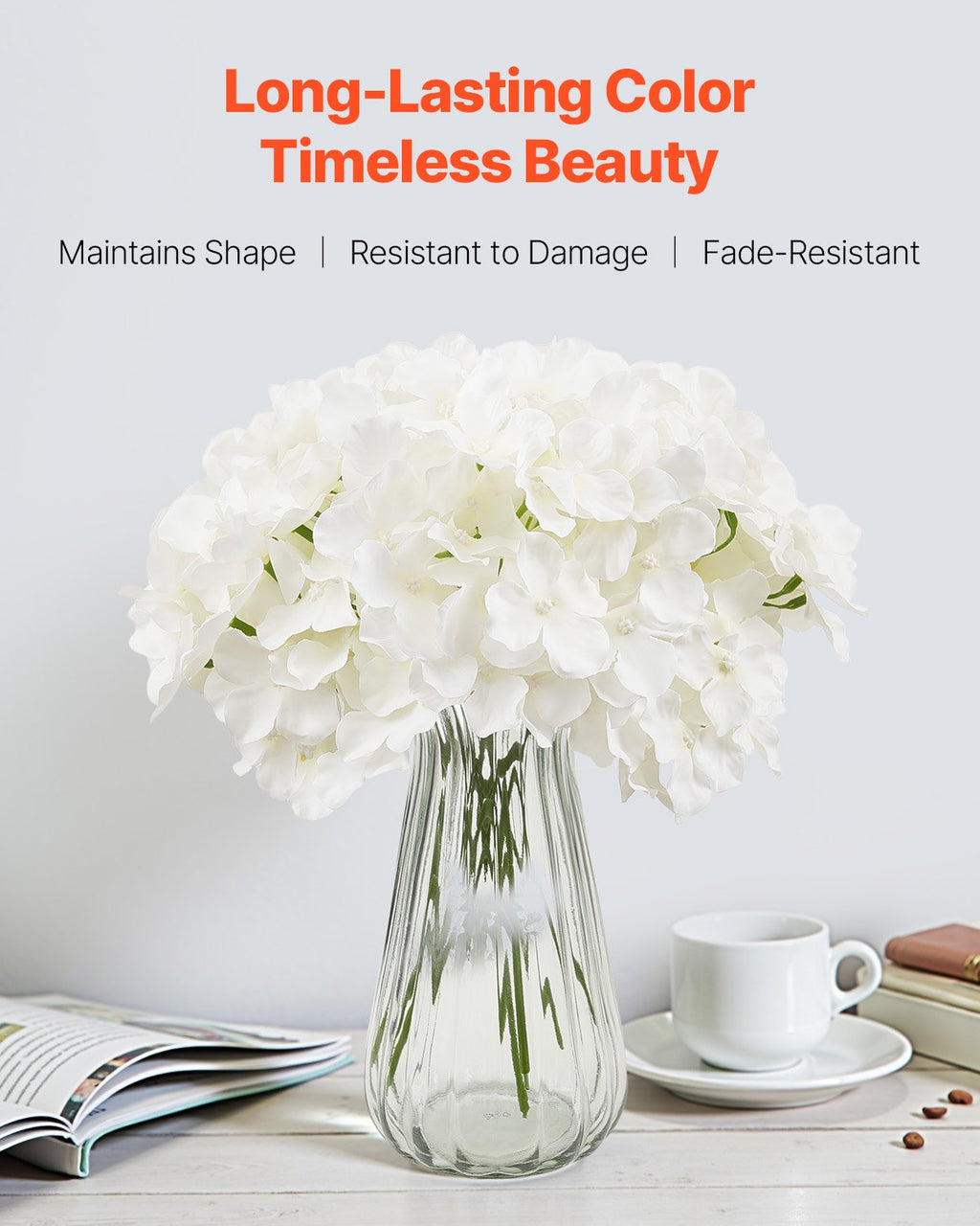 VEVOR Artificial Flowers, 105 pcs Real Looking White Silk Fake Hydrangea Bulk, White Faux Bridal Shower with Stems for DIY Wedding Bouquets, Home Centerpieces Arrangements, Party Tables Decorations