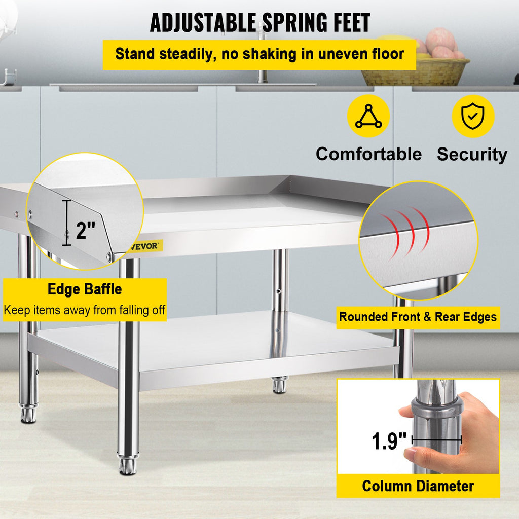 VEVOR Stainless Steel Equipment Grill Stand, 122 x 76 x 61cm Stainless Table, Grill Stand Table with Adjustable Storage Undershelf, Equipment Stand Grill Table for Hotel, Home, Restaurant Kitchen