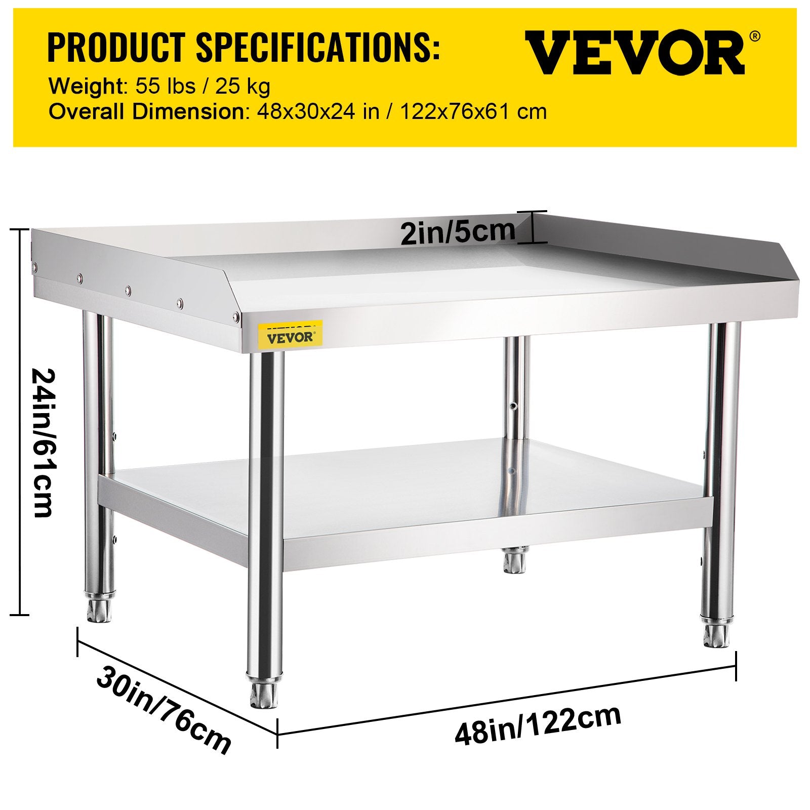 VEVOR Stainless Steel Equipment Grill Stand, 122 x 76 x 61cm Stainless Table, Grill Stand Table with Adjustable Storage Undershelf, Equipment Stand Grill Table for Hotel, Home, Restaurant Kitchen