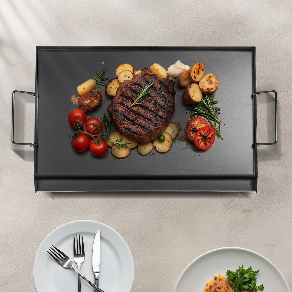 VEVOR Carbon Steel Griddle, 24x16 inch Universal Flat Top Rectangular Plate, Gas Grill Griddle for BBQ Grill, Teppanyaki, Portable Family Cookware with Handle, for Camping Tailgating Party