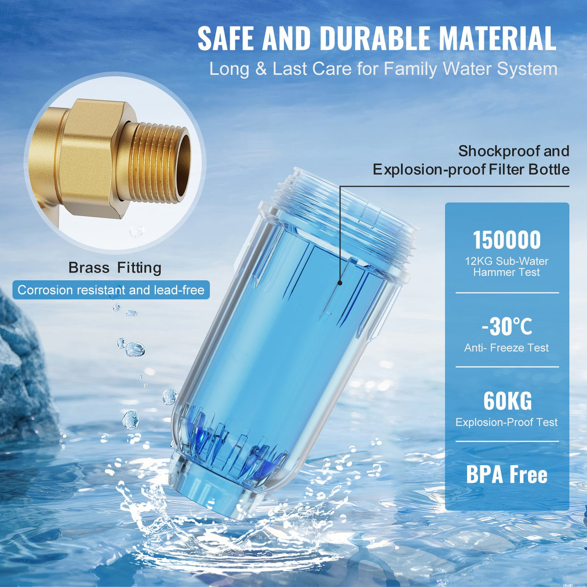 VEVOR Spin Down Filter, 40 Micron Whole House Sediment Filter for Well Water, 3/4" G-M + 1" G-M, 4 T/H High Flow Rate, for Whole House Water Filtration Systems, Well Water Sediment Filter