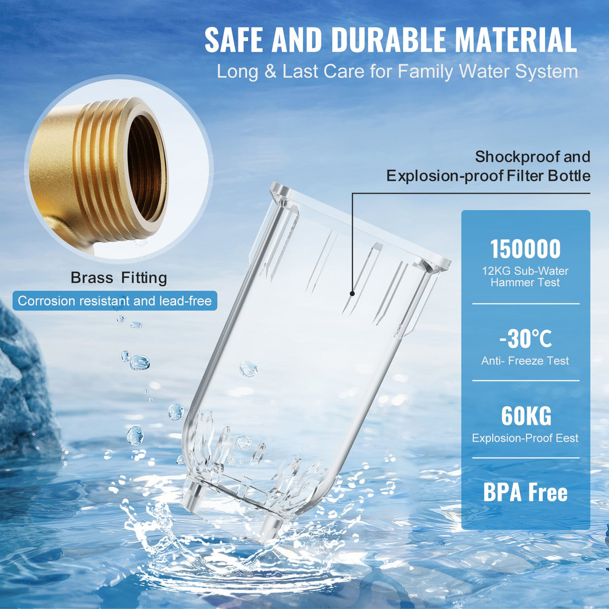 VEVOR Spin Down Filter, 40 Micron + 30 Micron Fine Filtration, Whole House Sediment Filter for Well Water, 3/4" G-F + 1" G-M, 4 T/H High Flow Rate, for Whole House Water Filtration Systems