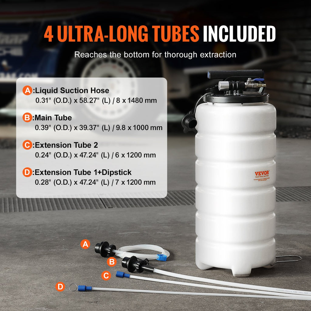 VEVOR Fluid Extractor, 15 Liters Capacity, Pneumatic/Manual Oil Changer Vacuum Fluid Extractor with Dipstick and Liquid Suction Hose, Oil Extractor Change Pump for Automotive Fluids Vacuum Evacuation