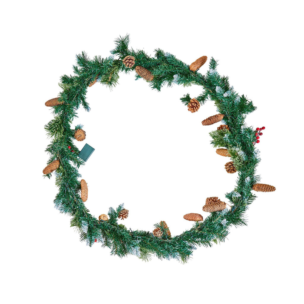VEVOR Christmas Garland, 2750mm Artificial Christmas Garland with Light String, Faux Greenery Decoration with Berry Clusters, Pine Needles, Pine Cones, Realistic Xmas Collection for Mantel Fireplace