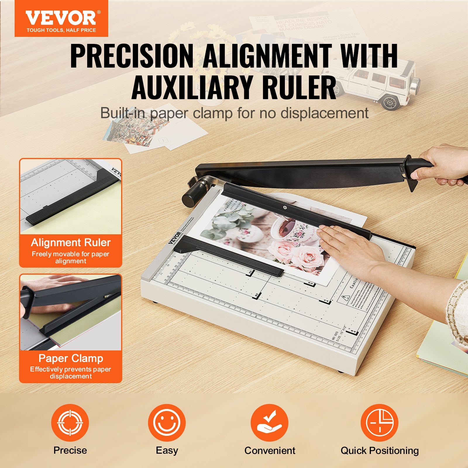 VEVOR Paper Cutter, Guillotine Trimmer, 381 mm Cut Length, 16 Sheets Capacity, Heavy Duty Guillotine Paper Cutter with Guard Rail/Blade Lock for Cardstock/Cardboard, Paper Trimmer for Home Office