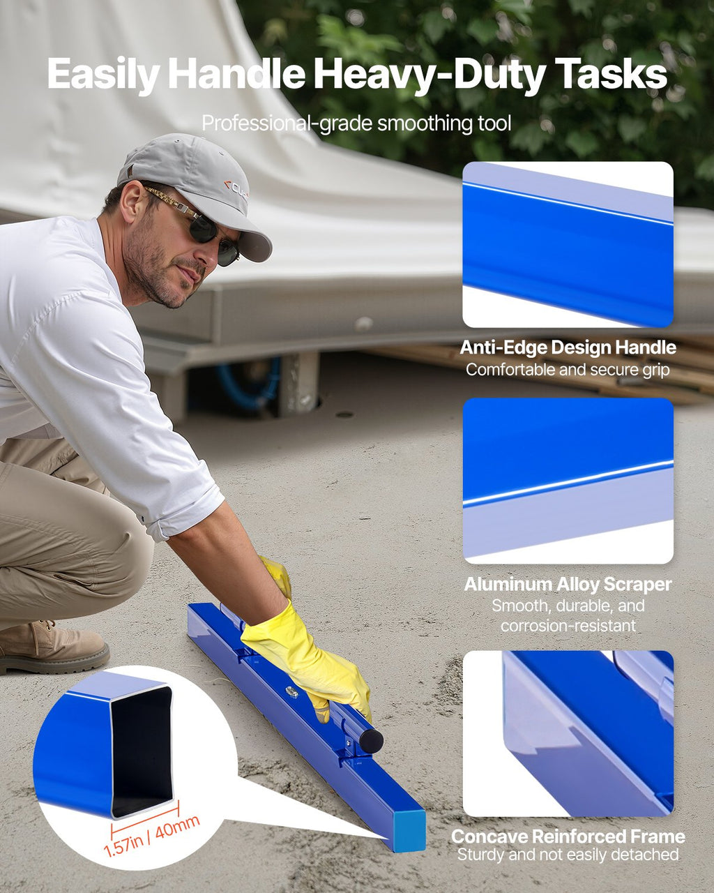 VEVOR Concrete Screed, 120.5 cm Screed with Level Vial, Easy Cleanup & End Cap Design, Aluminum Lightweight & Reversable Handle for Leveling Floors, Small-Scale Construction and Home Renovation