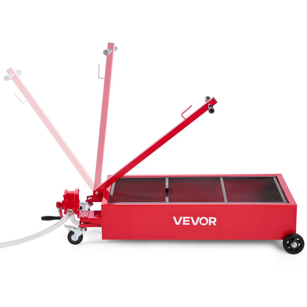 VEVOR Low Profile Oil Drain Pan, 75.7 L Capacity, Rolling Oil Drain Pan with Manual Pump, 2.2 m Hose & T Folding Handle, Leak-proof & Corrosion-resistant, Fit for Cars, SUVs, Trucks, ATVs, Red