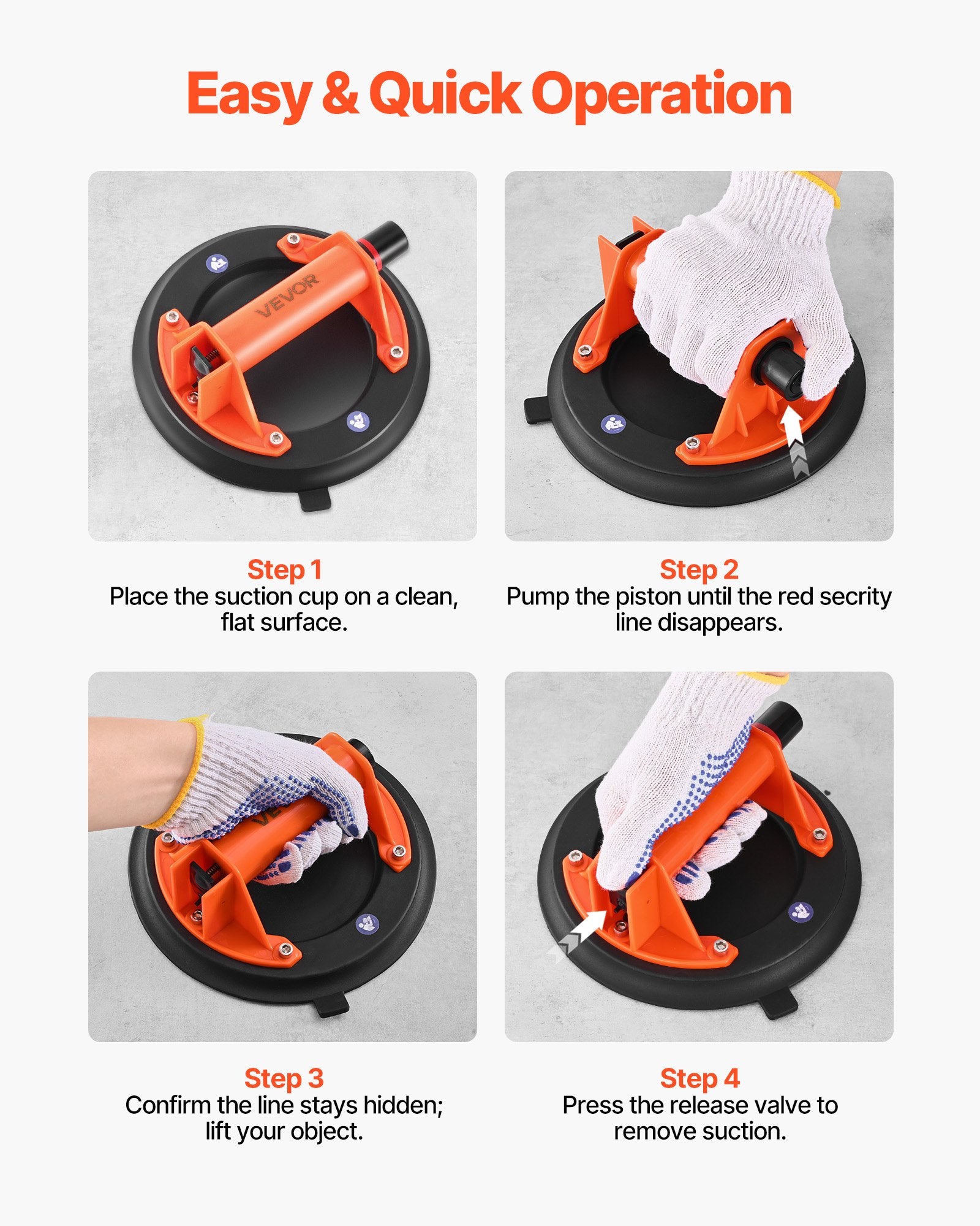 VEVOR Vacuum Suction Cup, 203 mm Vacuum Glass Lifter with ABS Handle, 180 kg Max Lifting Capacity Tile Suction Cup Tool with Carrying Case for Lifting Large Tile, Granite, Drywall, Windows (2-Pack)