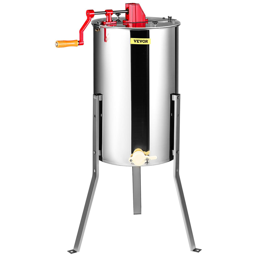 VEVOR Manual Honey Extractor, 2/4 Frames Honey Spinner Extractor, Stainless Steel Beekeeping Extraction, Honeycomb Drum Spinner with Lid, Apiary Centrifuge Equipment with Height Adjustable Stand