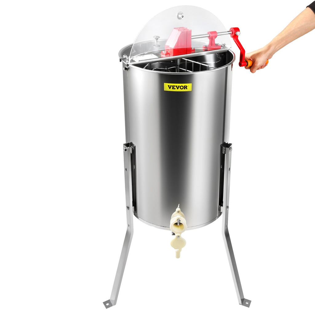 VEVOR Manual Honey Extractor, 2/4 Frames Honey Spinner Extractor, Stainless Steel Beekeeping Extraction, Honeycomb Drum Spinner with Lid, Apiary Centrifuge Equipment with Height Adjustable Stand