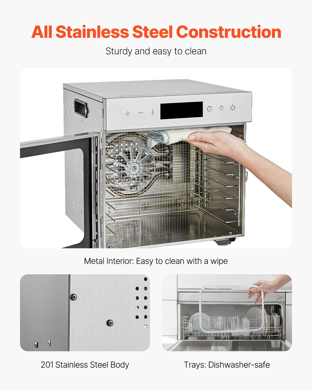VEVOR Food Dehydrator Machine, 8 Stainless Steel Trays, 400W Electric Food Dryer with Adjustable Temperature & 24-Hour Timer, Freeze Dryer for Jerky, Meat, Fruit, Vegetables, Herbs, Dog Treats