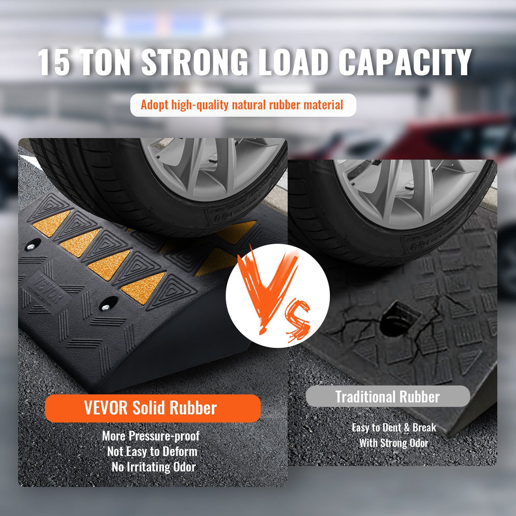 VEVOR Rubber Curb Ramp 15.2 cm Rise Height Sidewalk Curb Ramp, 37 cm Width 49.1 cm Length Driveway Ramp for Curb, 15T Heavy Duty Rubber Ramp for Forklifts, Trucks, Buses, Cars, Wheelchairs, Bikes