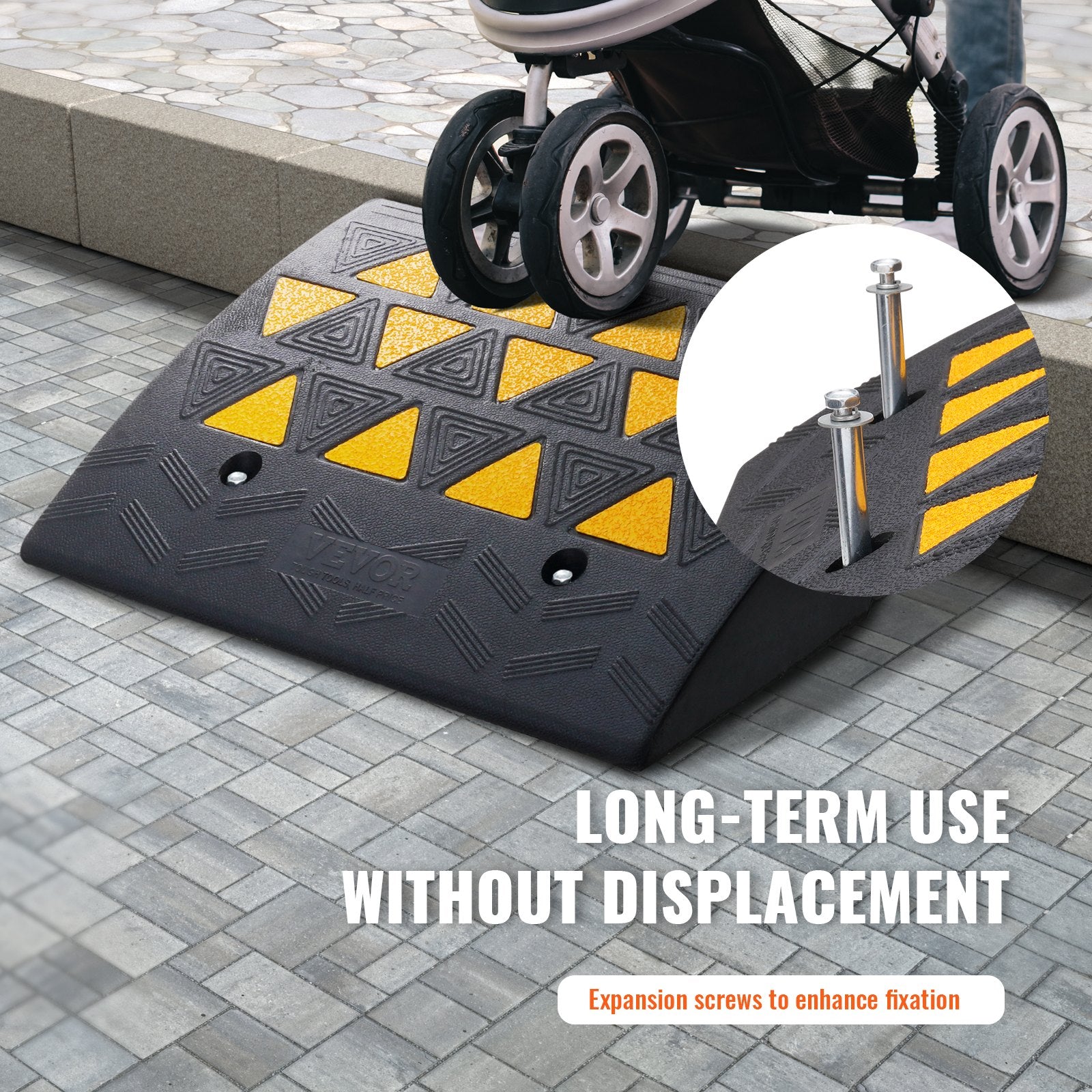 VEVOR Rubber Curb Ramp 15.2 cm Rise Height Sidewalk Curb Ramp, 37 cm Width 49.1 cm Length Driveway Ramp for Curb, 15T Heavy Duty Rubber Ramp for Forklifts, Trucks, Buses, Cars, Wheelchairs, Bikes