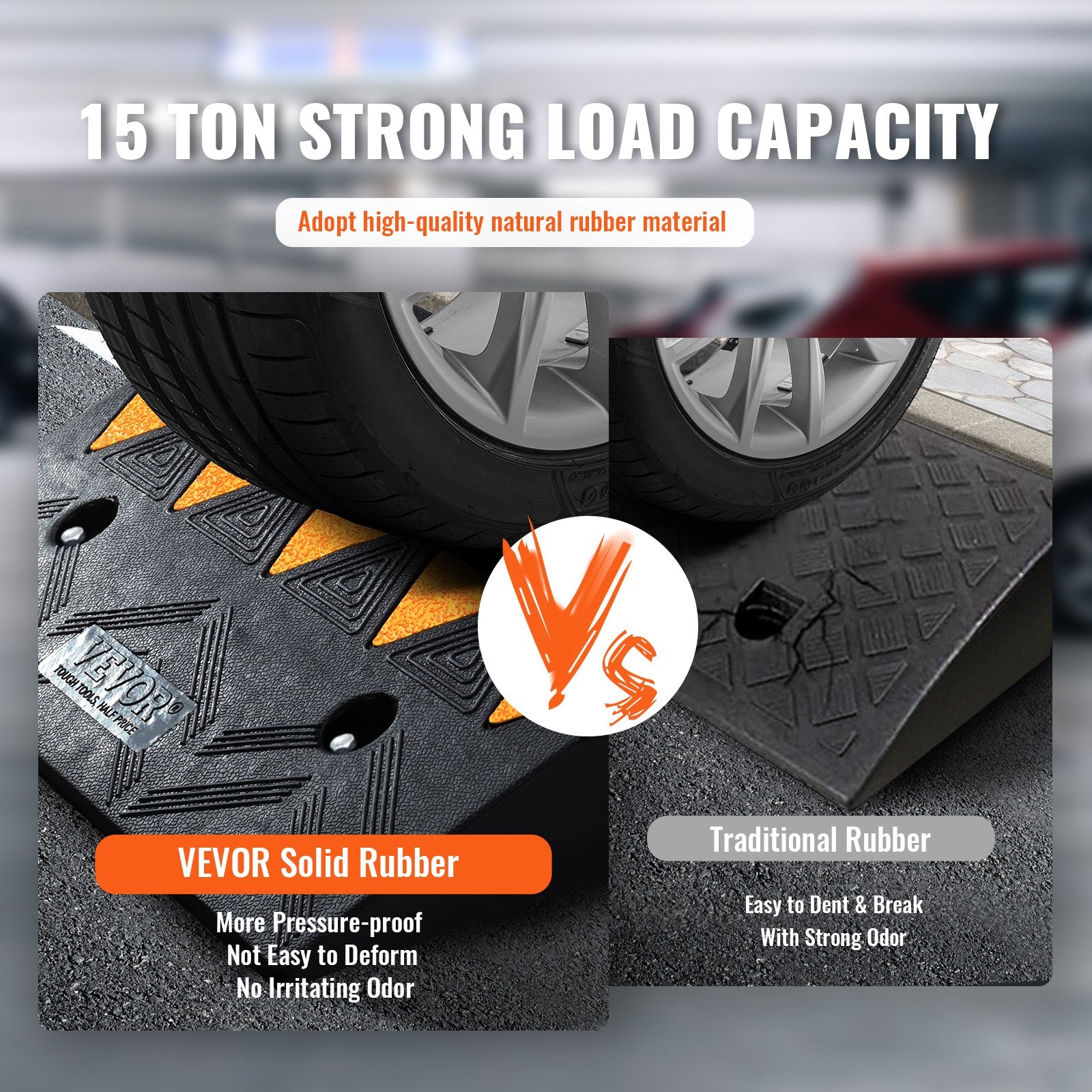 VEVOR Rubber Curb Ramp 10.8 cm Rise Height Sidewalk Curb Ramp, 30 cm Width 50 cm Length Driveway Ramp for Curb, 15T Heavy Duty Rubber Ramp for Forklifts, Trucks, Buses, Cars, Wheelchairs, Bikes