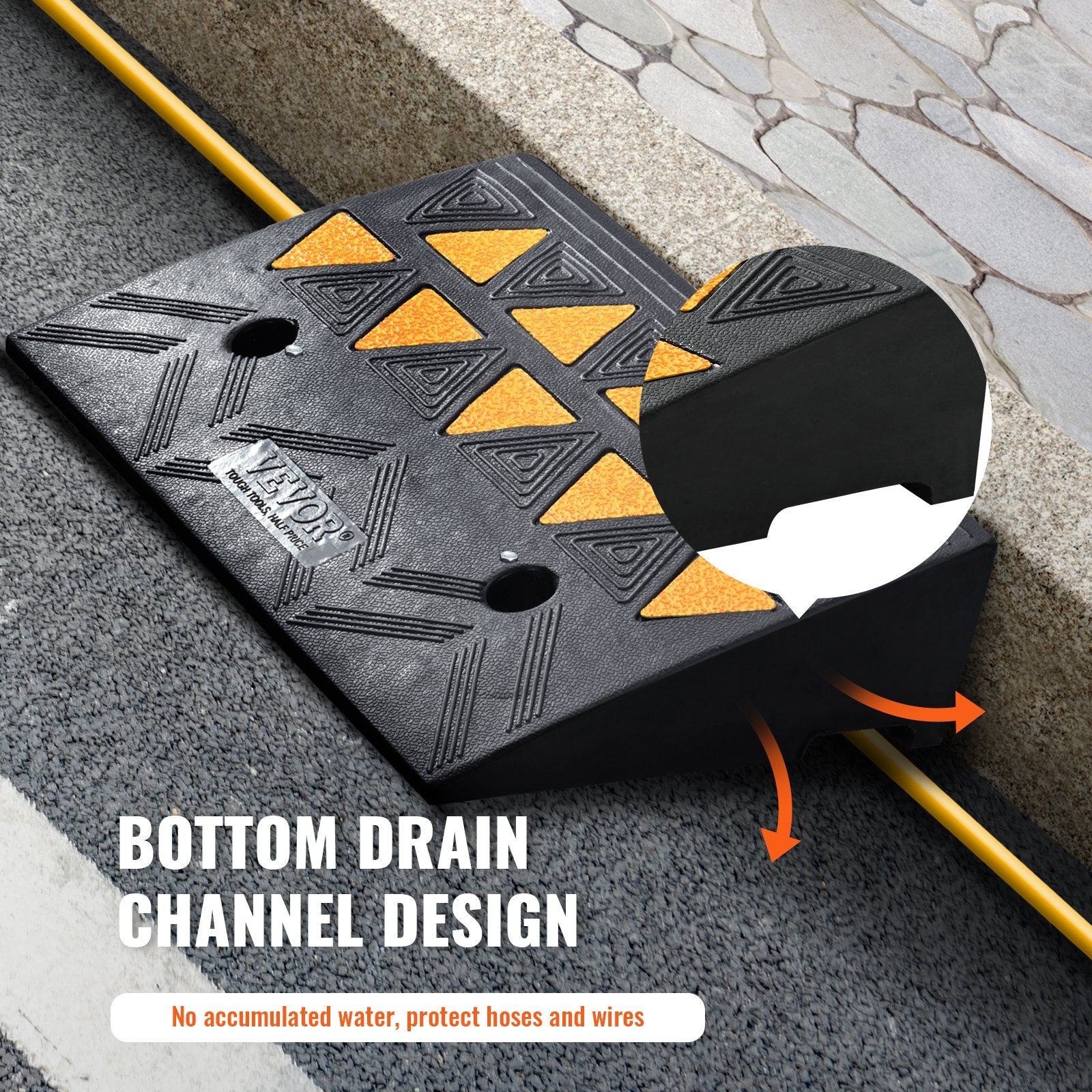 VEVOR Rubber Curb Ramp 10.8 cm Rise Height Sidewalk Curb Ramp, 30 cm Width 50 cm Length Driveway Ramp for Curb, 15T Heavy Duty Rubber Ramp for Forklifts, Trucks, Buses, Cars, Wheelchairs, Bikes