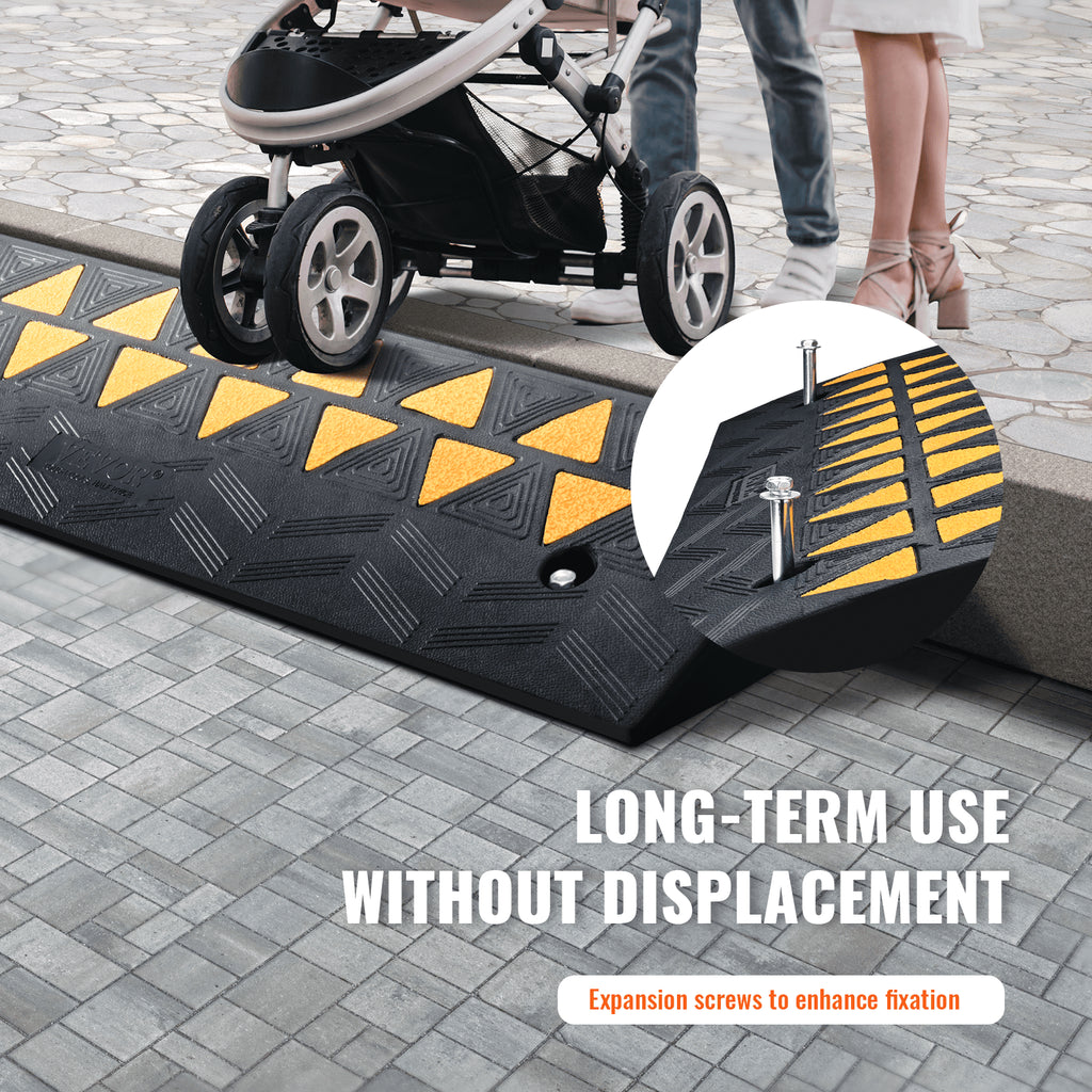 VEVOR Rubber Curb Ramp 9.4 cm Rise Height Sidewalk Curb Ramp, 25 cm Width 100 cm Length Driveway Ramp for Curb, 15T Heavy Duty Rubber Ramp for Forklifts, Trucks, Buses, Cars, Wheelchairs, Bikes