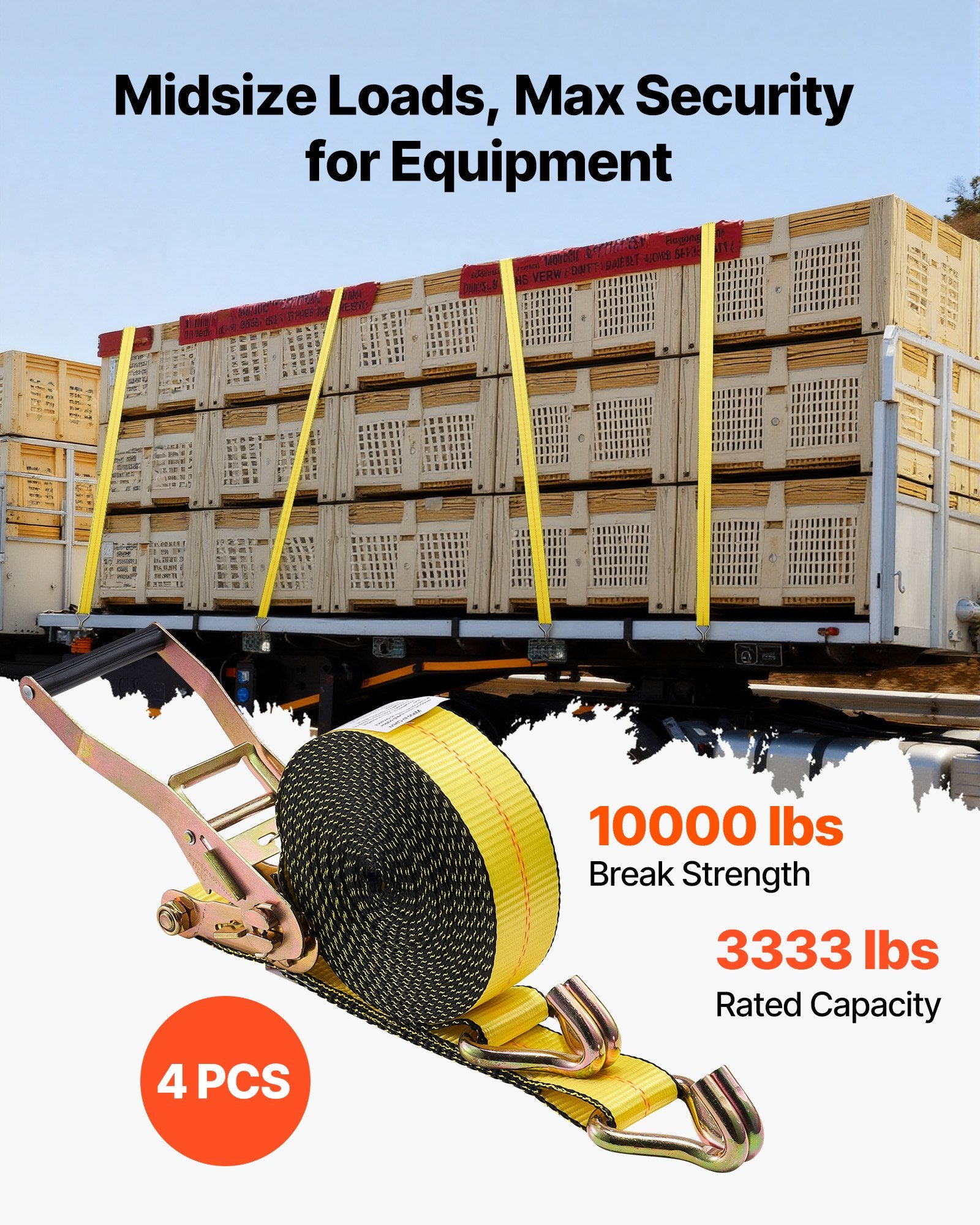 VEVOR Ratchet Straps, 50.8 mm x 9.1 m, Heavy Duty Tie Down Straps with Double J Hook, 4536 kg Break Strength, Carry Bag, Tie Down Ratcheting for Moving, Trailers, Motorcycles, Kayaks, Car Roof, 4 Pack