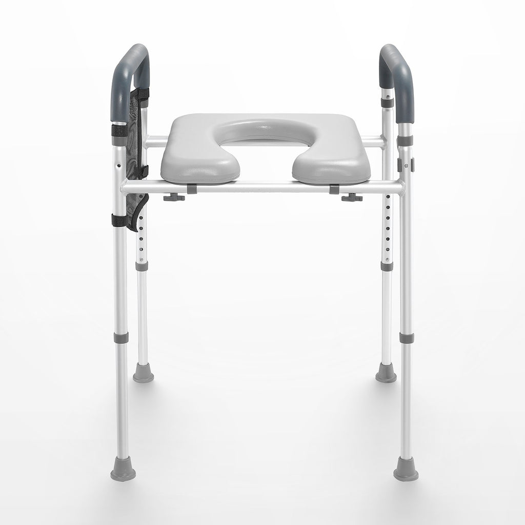 VEVOR Raised Toilet Seat, 7-Position Height Adjustment 655-805 Mm, 158.7 kg Weight Capacity, with Comfort Padded Aluminum Frame, Universal Toilet Seat Riser, for Elderly, Handicap, Pregnant, Medical