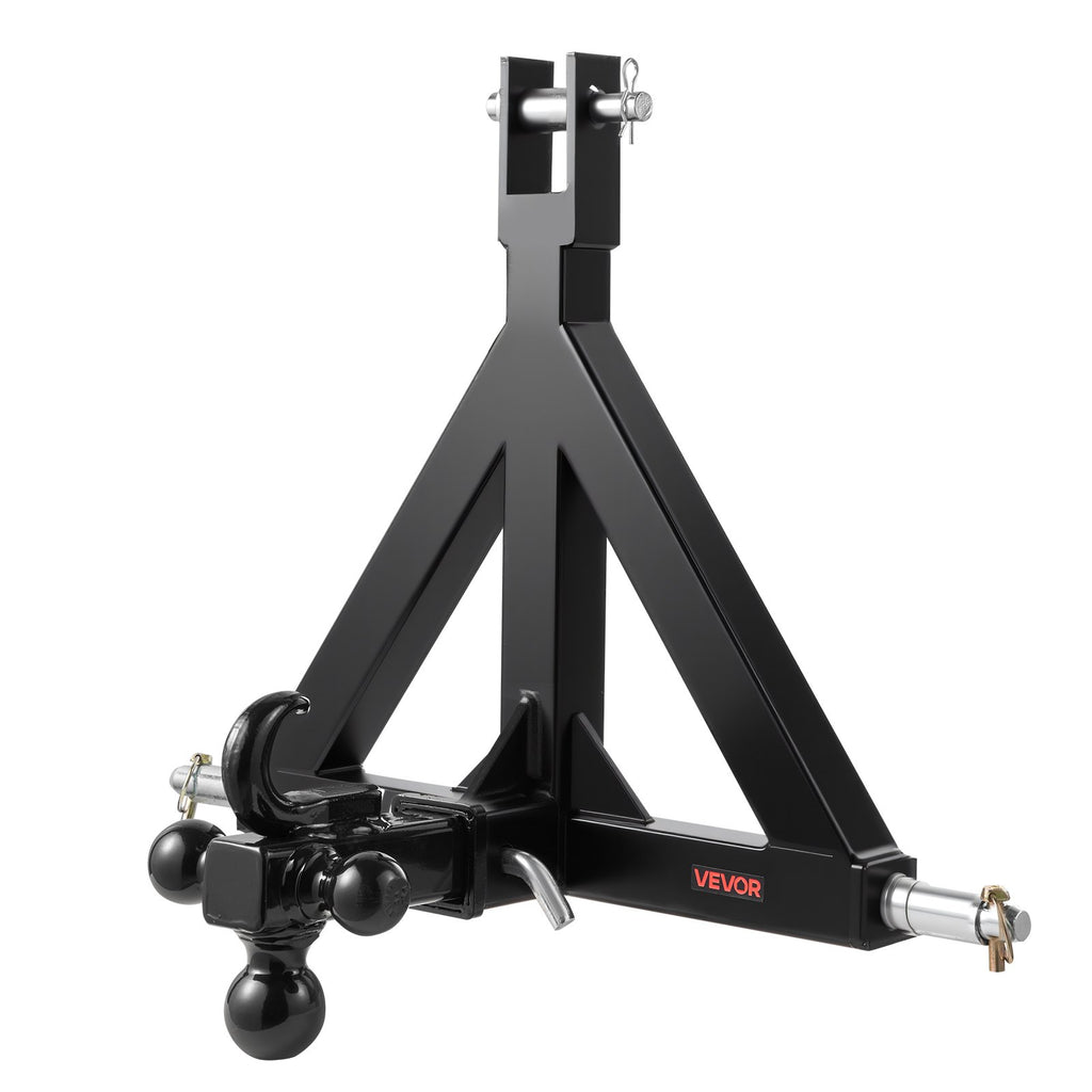 VEVOR 3 Point Trailer Hitch 2 in Receiver, 3pt Quick Hitch Attachment with 3 Trailer Balls, Tractor Tow Drawbar Adapter, Compatible with Kubota, Mahindra, Ford, Yanmar, John Deere, Massey Ferguson