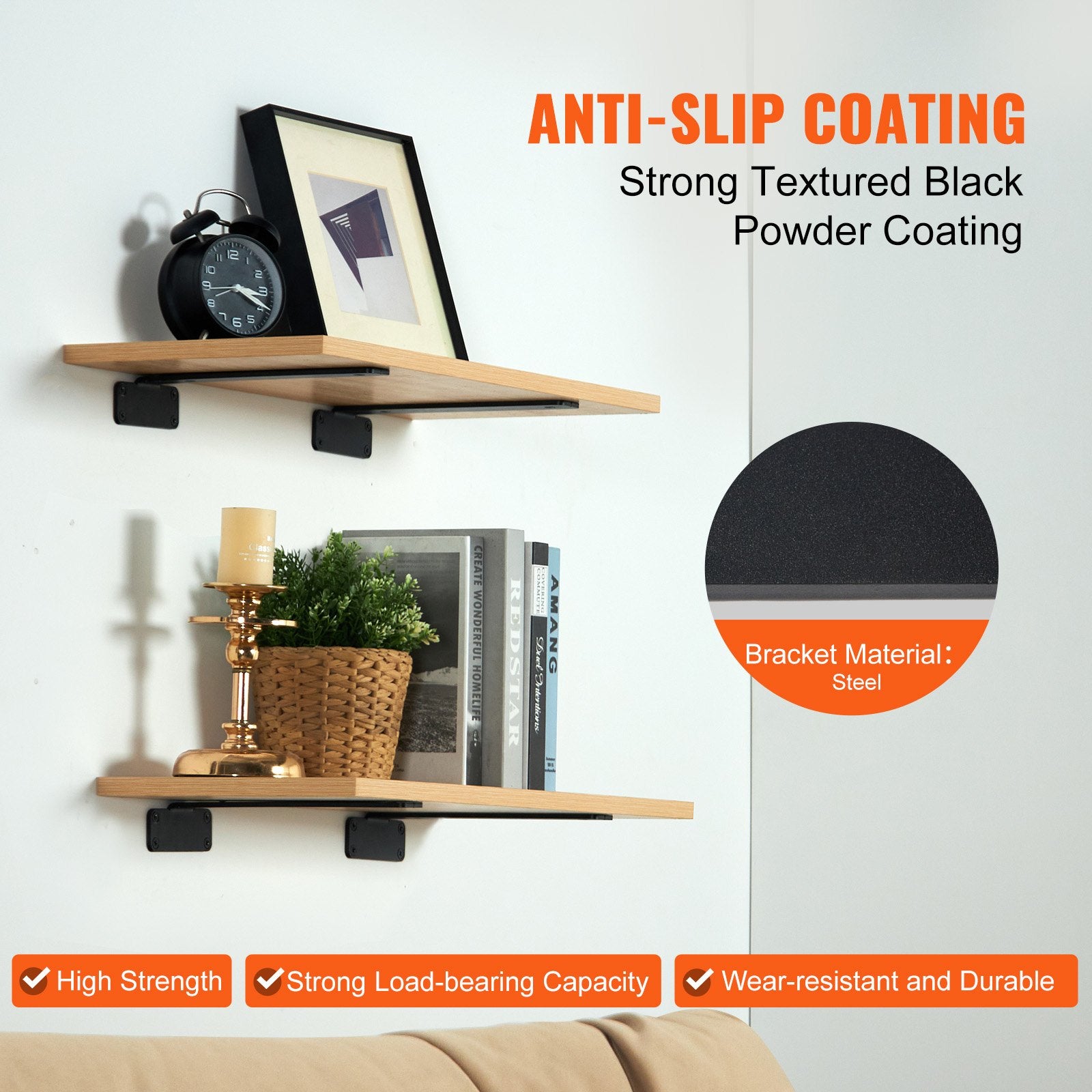 VEVOR Shelf Bracket, 21cmL x 10cmW x 4.5cmH 6 Pcs, Heavy Duty Floating Shelf Brackets, Brackets for Shelves, 5mm Thick Matte Black L Shelf Bracket,Steel Shelving Brackets with 72.6 kg Load Capacity