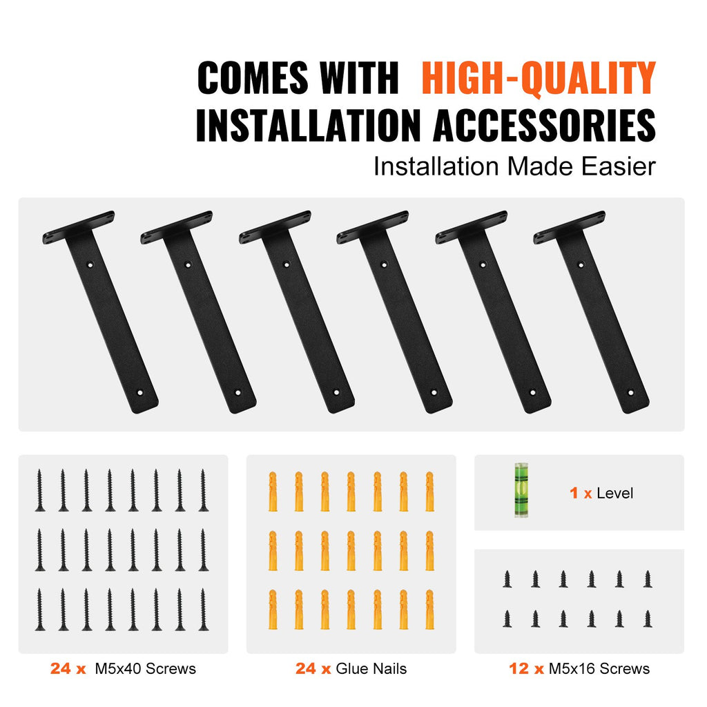 VEVOR Shelf Bracket, 21cmL x 10cmW x 4.5cmH 6 Pcs, Heavy Duty Floating Shelf Brackets, Brackets for Shelves, 5mm Thick Matte Black L Shelf Bracket,Steel Shelving Brackets with 72.6 kg Load Capacity