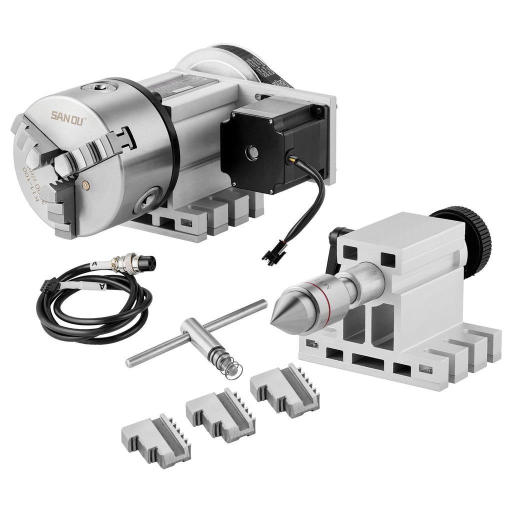 VEVOR Dividing Head, K11-100mm 3-Jaw Chuck, CNC Router Milling Machine Rotational Axis 4th Axis A Axis Indexing Head, 65 mm Center Height MT2 Tailstock 6:1 Gear Ratio, Universal for Engraving