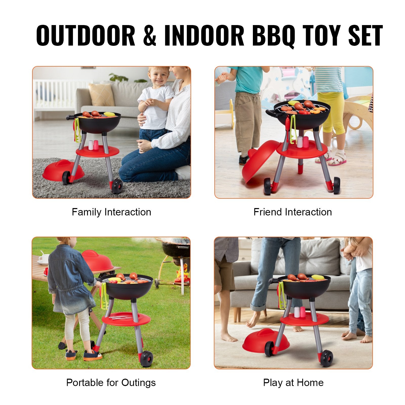 VEVOR 28 PCS BBQ Grill Playset, Kids Toys Kitchen Playset with Sound & Light, Little Chef Play, Interactive Grill Play Food Cooking Playset Barbecue Toy Grill for Toddlers Boys Girls 3-5 Birthday Gift