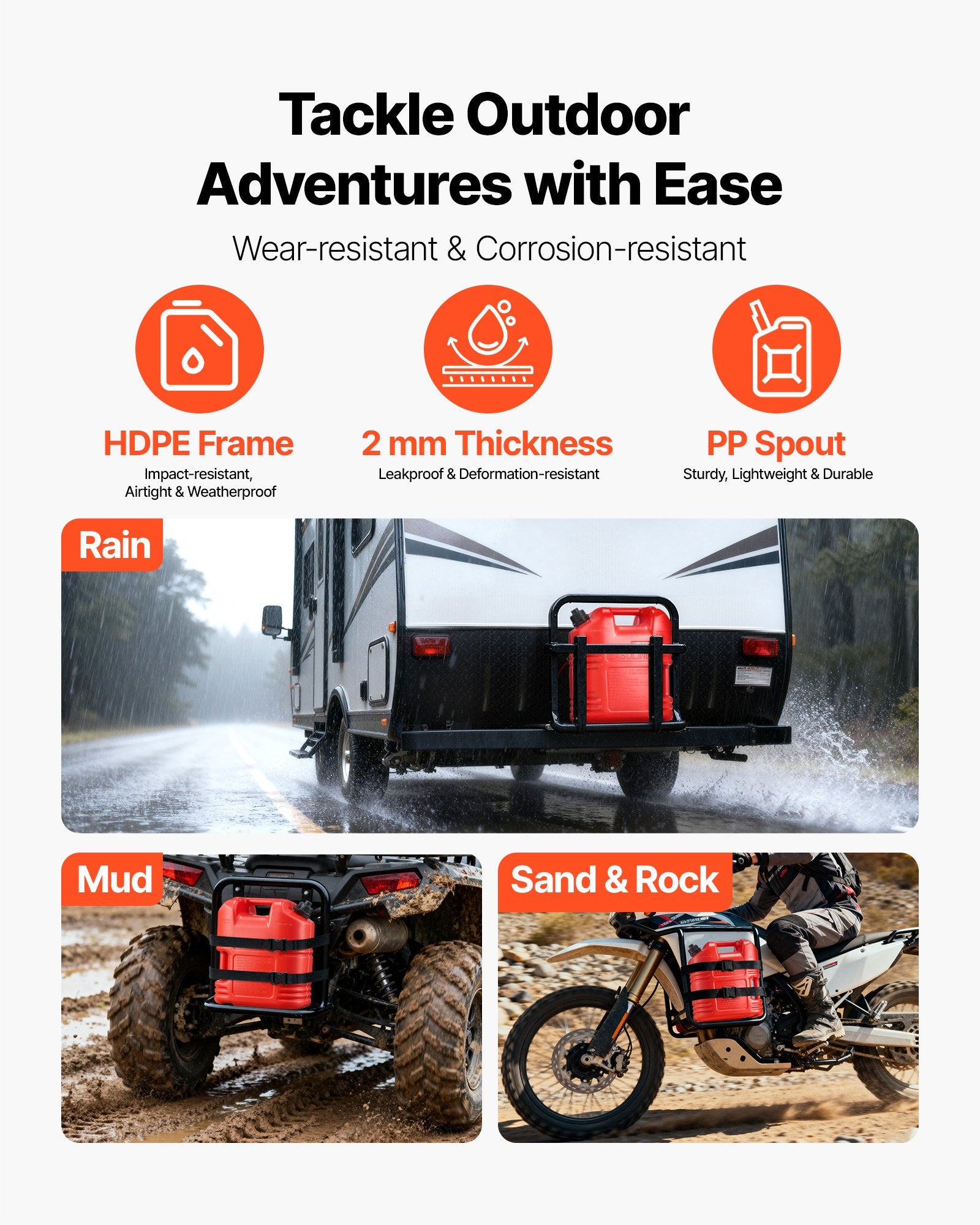 VEVOR Fuel Container, 19 L, Gas Tank with Spout & Clear Scale, 15 L/min Max Flow Rate, Secure & Leak-proof, Portable Flat Fluid Container for Most Cars Motorcycle ATV UTV, Red, 1 Pack