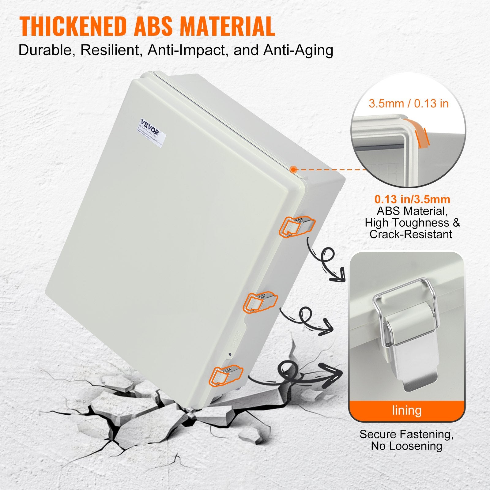 VEVOR Outdoor Electrical Junction Box, 530 x 430 x 200 mm, ABS Plastic Electrical Enclosure Box with Hinged Cover Stainless Steel Latch, IP67 Dustproof Waterproof for Outdoor Electrical Projects, 21 x 17 x 8 inch