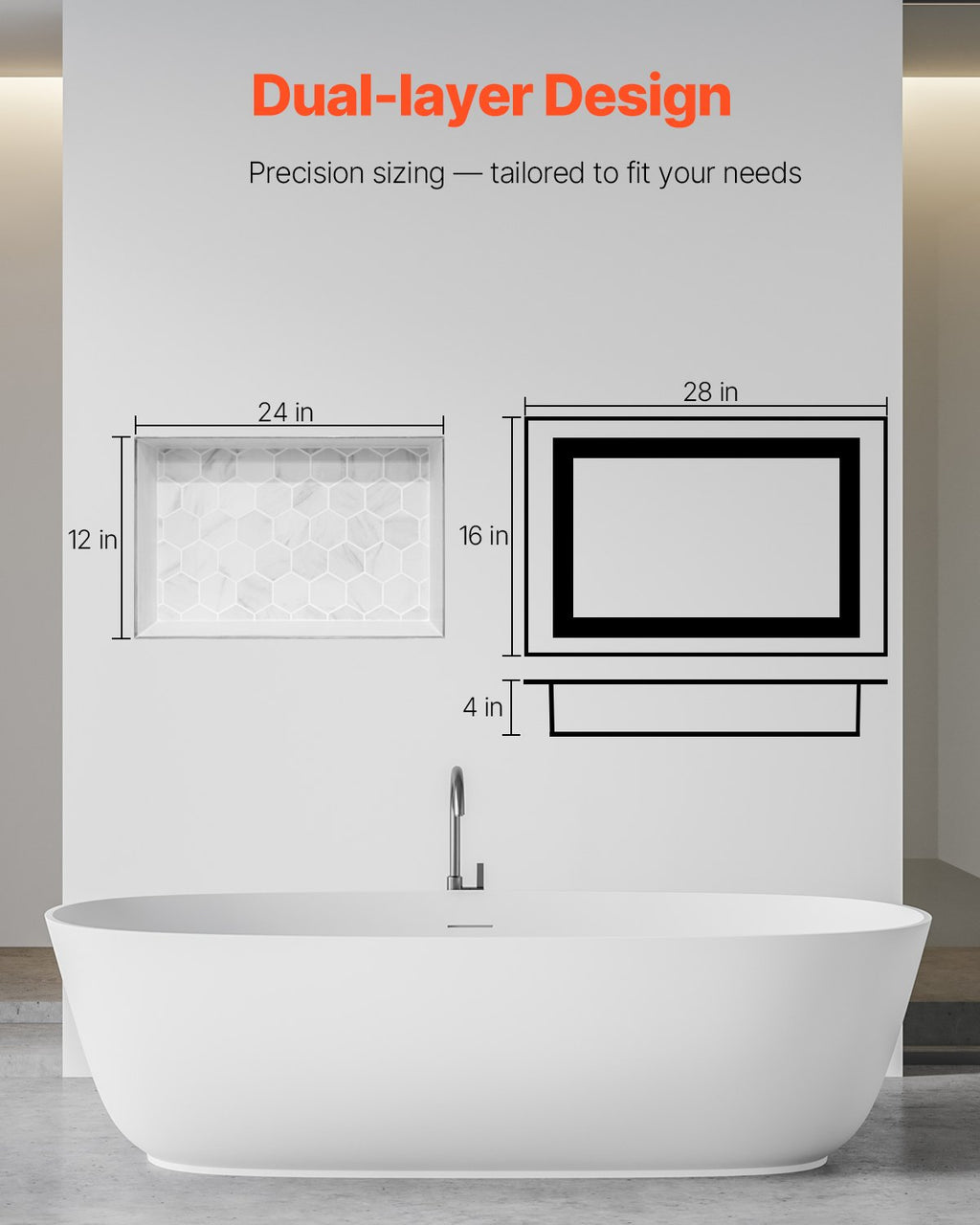 VEVOR Shower Niche 40.6 x 71.1 x 10.2 cm Recessed Wall Shelf for Bathroom