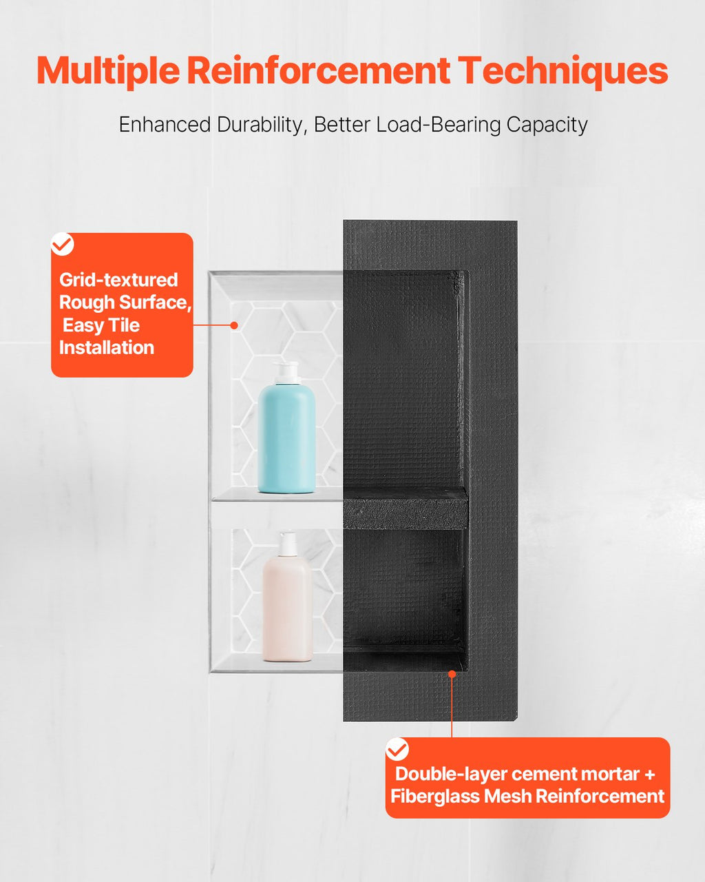 VEVOR Shower Niche 40.6 x 50.8 x 10.2 cm Recessed Wall Divider Shelf Bathroom