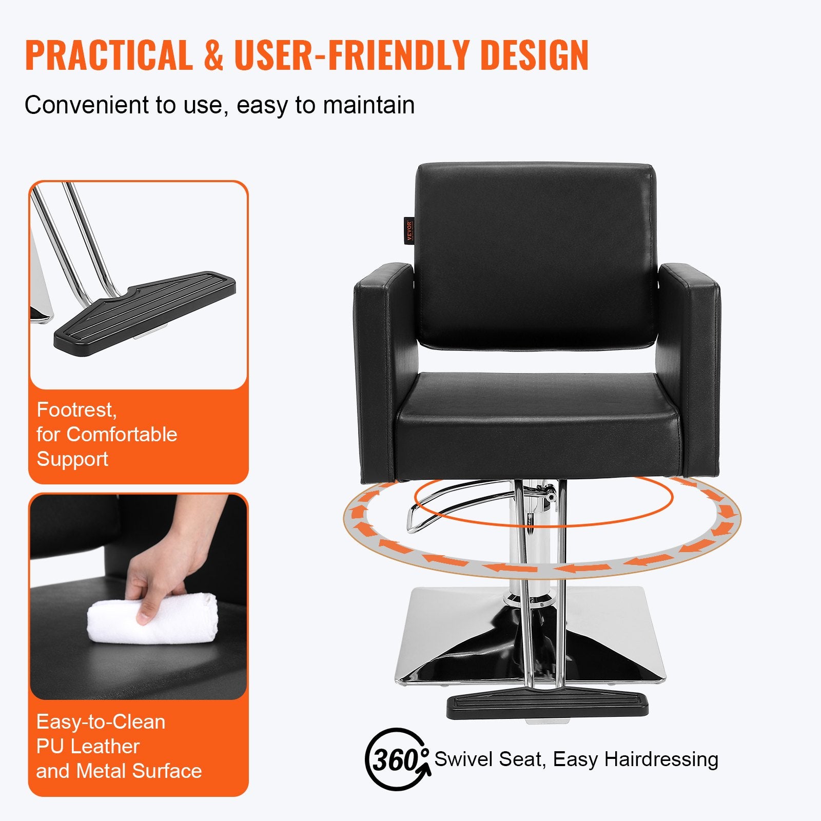 VEVOR Salon Chair, Barber Chair for Hair Stylist, Styling Chair with Heavy Duty Hydraulic Pump, Swivel Hair Salon Chair with Footrest for Beauty Spa Shampoo, Max Load Weight 330 lbs, Black