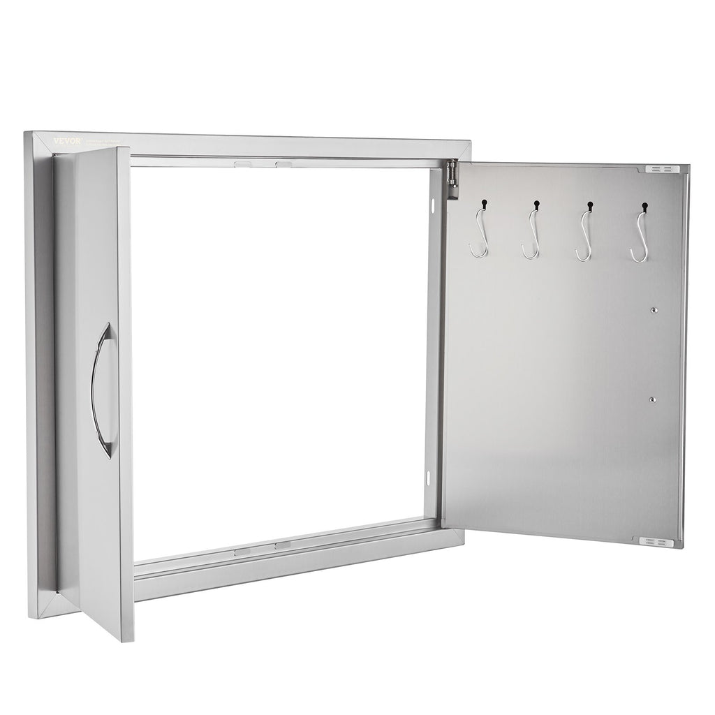 VEVOR BBQ Access Door, 787x609 mm Double Outdoor Kitchen Door, Stainless Steel Flush Mount Door, Double Wall Vertical Door with Handles and Hooks, for BBQ Island, Grilling Station, Outside Cabinet