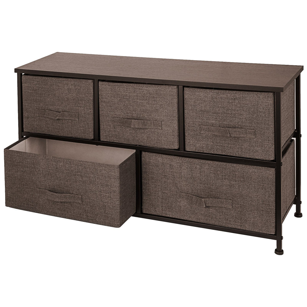 VEVOR Dresser Storage Tower with 5 Fabric Drawer Steel Frame Storage Cabinet Bin Storage Organizer Unit Fabric Cube Dresser Chest Cabinet Coffee Wide (Coffee/Wide)