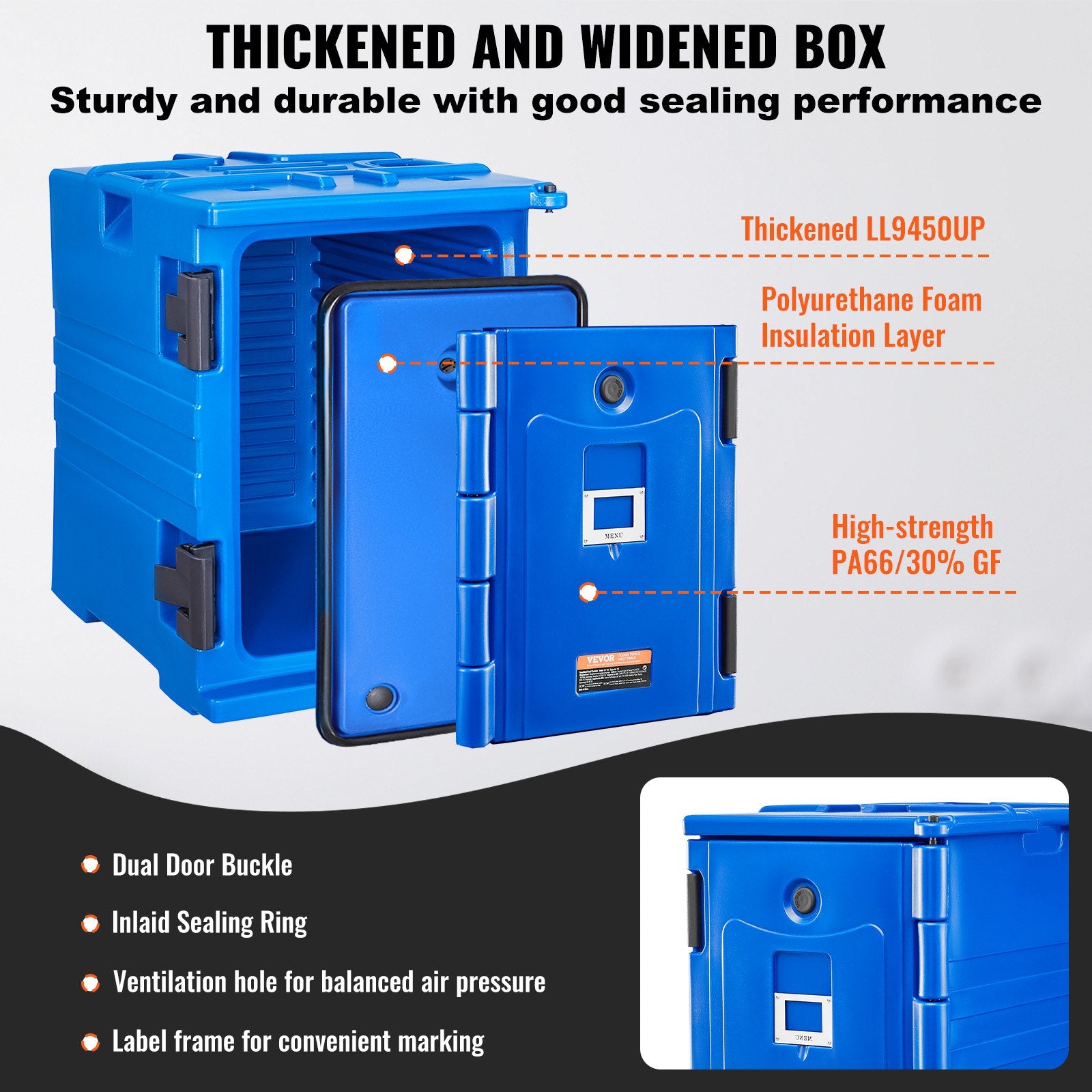 VEVOR Insulated Food Pan Carrier, 90L Hot Box for Catering, Food Box Carrier with Double Buckles, Front Loading Food Warmer with Handles, Stackable End Loader for Restaurant, Canteen