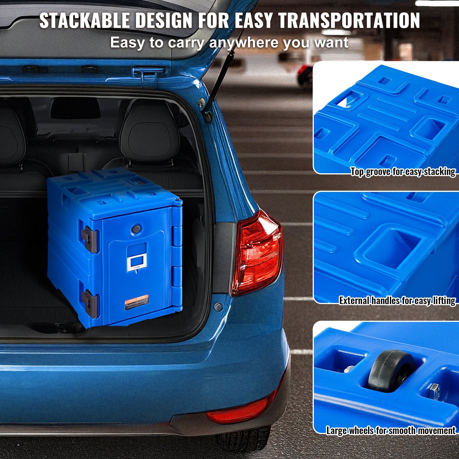 VEVOR Insulated Food Pan Carrier, 90L Hot Box for Catering, Food Box Carrier with Double Buckles, Front Loading Food Warmer with Handles, Stackable End Loader for Restaurant, Canteen