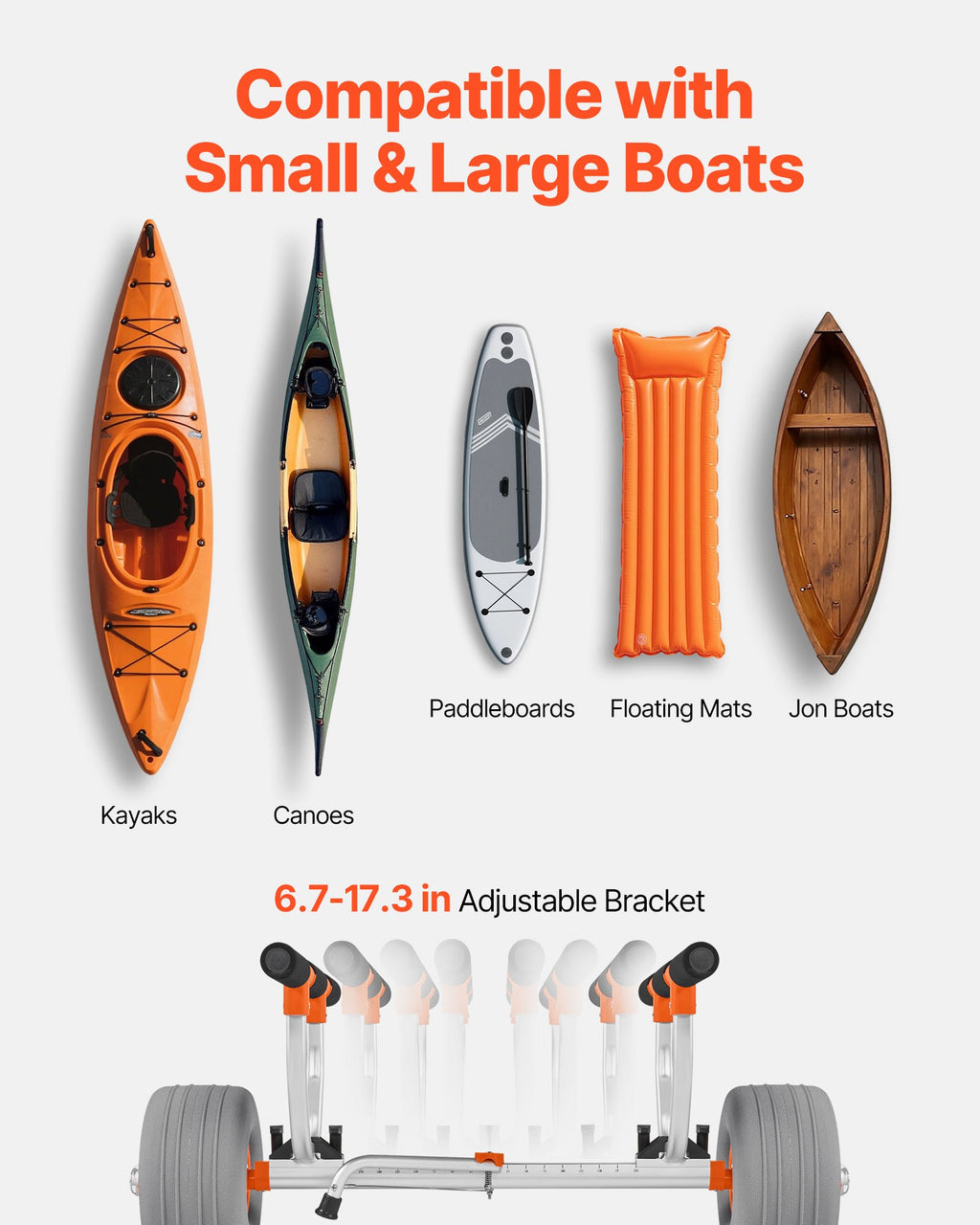 VEVOR Kayak Cart, 158.8 kg Load Capacity, Kayak Trolley with 30.5 cm Inflatable PU Tires & 2 Straps, Assembles & Disassembles Within Seconds, Paddle Board Trolley for Carrying Kayaks and Canoes