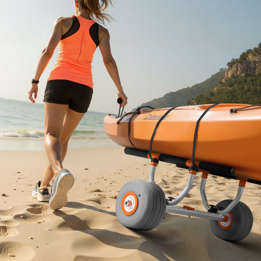 VEVOR Kayak Cart, 158.8 kg Load Capacity, Kayak Trolley with 30.5 cm Inflatable PU Tires & 2 Straps, Assembles & Disassembles Within Seconds, Paddle Board Trolley for Carrying Kayaks and Canoes