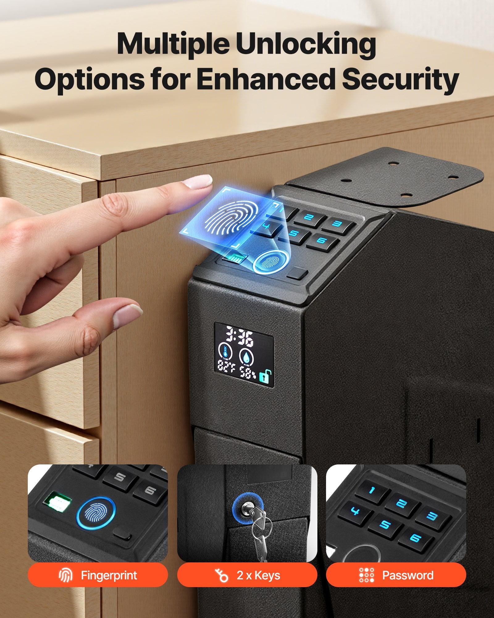 VEVOR Gun Safe, Slider Handgun Gun Safe with Screen, Fingerprint/Password/Key, 3-Way Quick Access Firearm Case Box with LED for 1 Pistol & Magazine, Mounted Gun Box for Nightstand Bedside Desk Car
