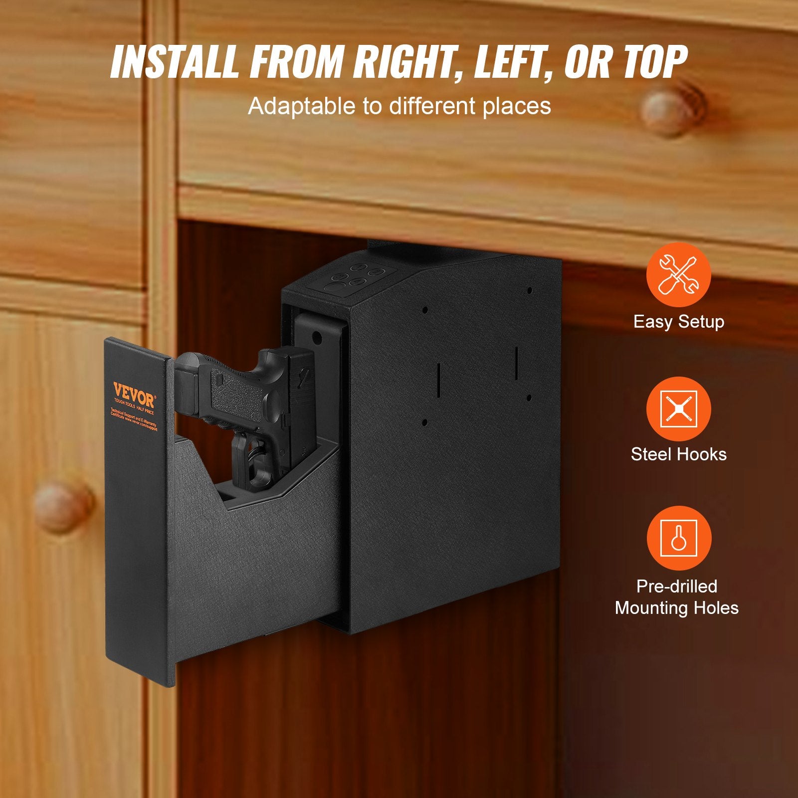VEVOR Mounted Gun Safe for Pistols Biometric Gun Safe 3 Access Ways 1 Pistol
