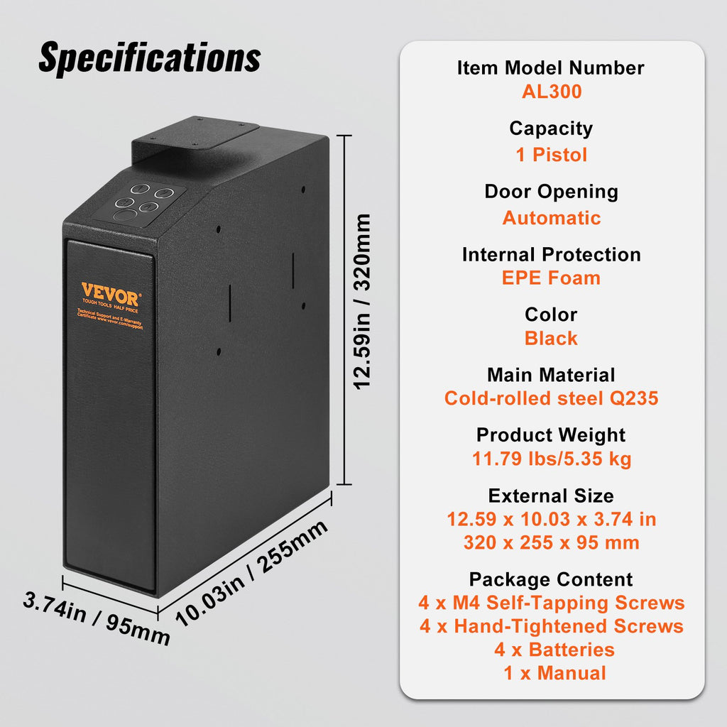VEVOR Mounted Gun Safe for Pistols Biometric Gun Safe 3 Access Ways 1 Pistol